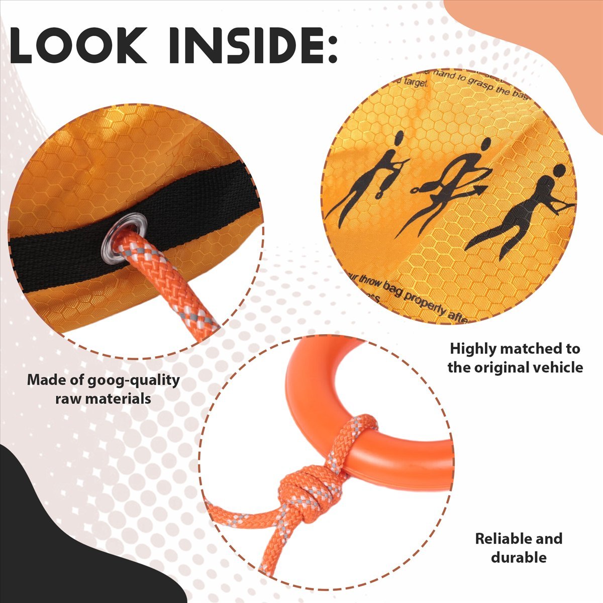 Rescue Rope Throw - แฮปปี้นิว- เชือกโยนสะท้อนแสงพร้อมถุงโยนสำหรับการช่วยเหลือทางน้ำ เชือกกู้ภัยสำหรับการพายเรือ พายคายัค และตกปลาบนน้ำแข็ง