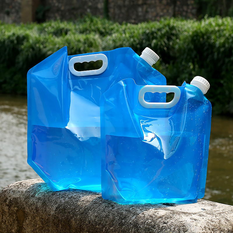 Water Bag Collapsible - ถุงใส่น้ำแบบพับเก็บได้เหยือกพลาสติกพร้อมหัวจุกสำหรับตั้งแคมป์ในกรณีฉุกเฉิน5L กระบอกน้ำพับได้แบบไม่รั่ว