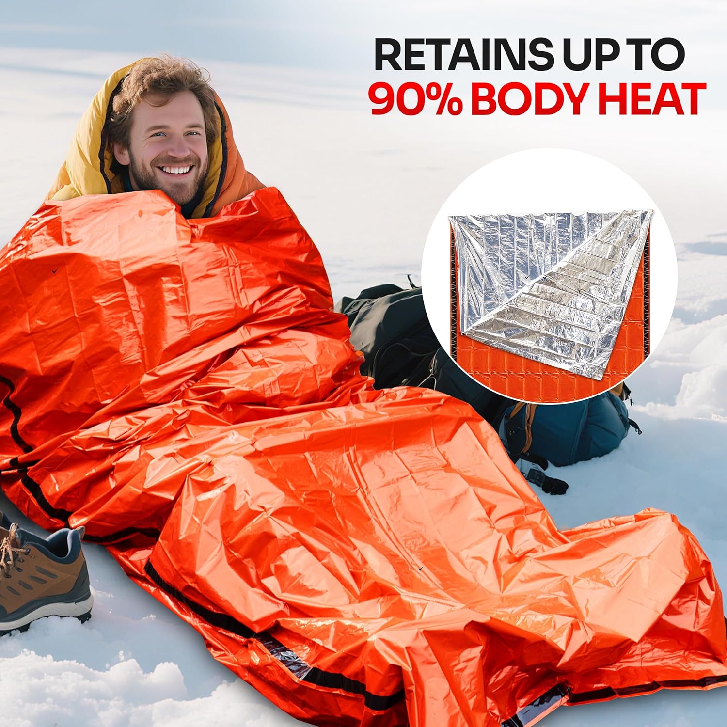 Emergency Mylar Tent - ถุงนอนฉุกเฉินสำหรับอุปกรณ์เอาตัวรอดและอุปกรณ์ช่วยชีวิต ถุงนอนแบบกันน้ำ ผ้าห่มฉุกเฉินไมลาร์สำหรับชุดอุปกรณ์เอาตัวรอด
